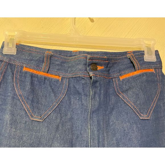 Vintage 70’s Bell Bottom Bellbottoms Flared Jeans Trimmed in Leather by BANG! BA - Picture 6 of 13